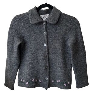 Vintage Cottagecore Casual Corner Annex Wool Cardigan with Floral Embroidery